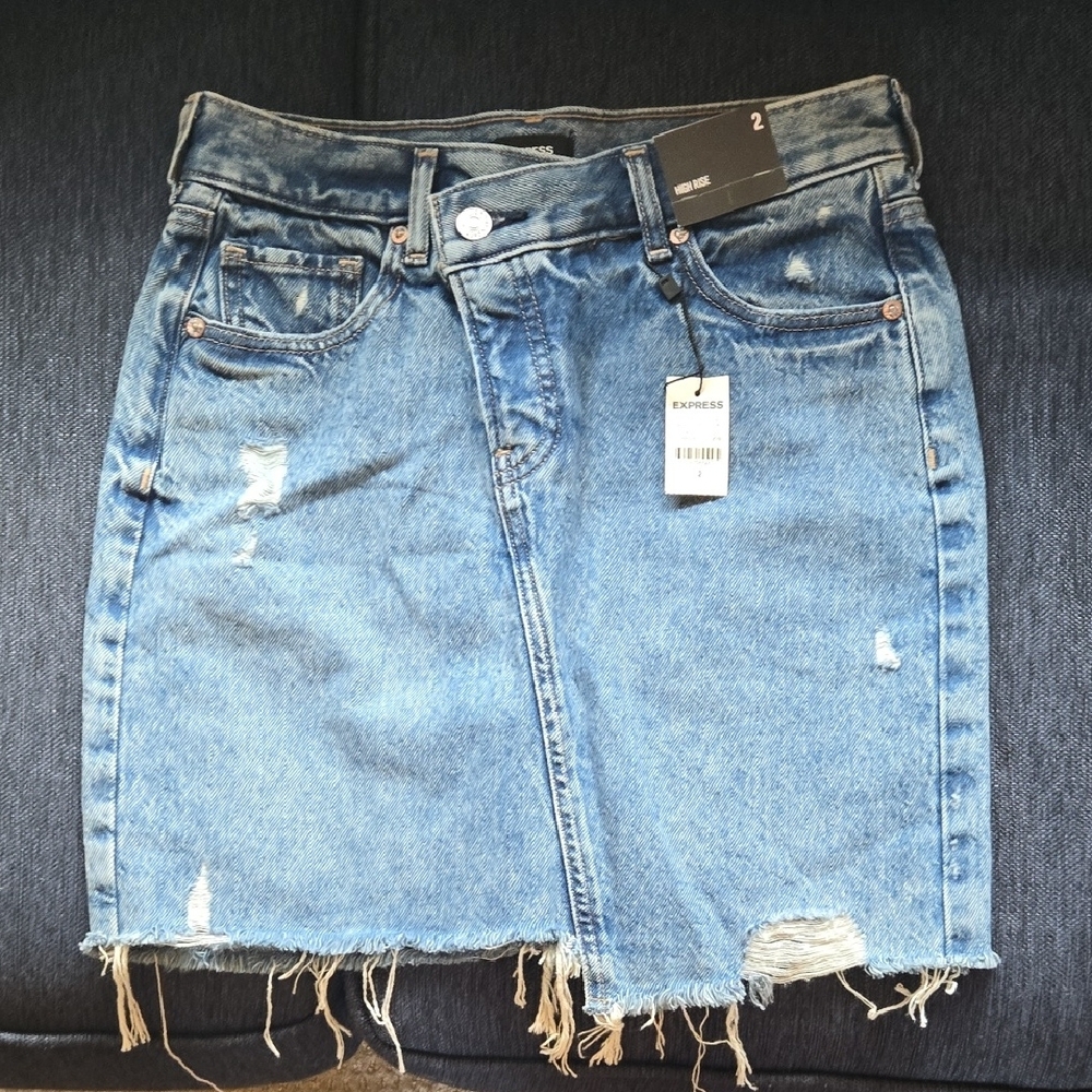 Express Distressed Blue Denim Pencil Skirt